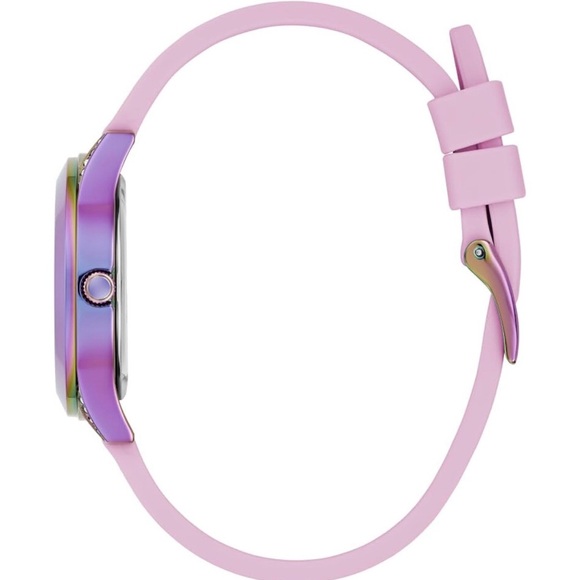 NEW GUESS Iridescent Crystal Analog Watch with Pink Silicone Straps - Picture 6 of 7